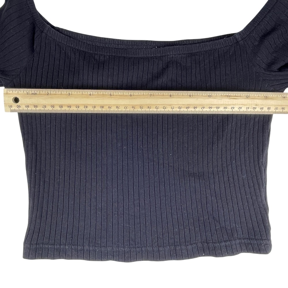 H&M Divided Top Women M Black Ribbed Off Shoulder Long Sleeve Crop Top - Picture 7 of 8